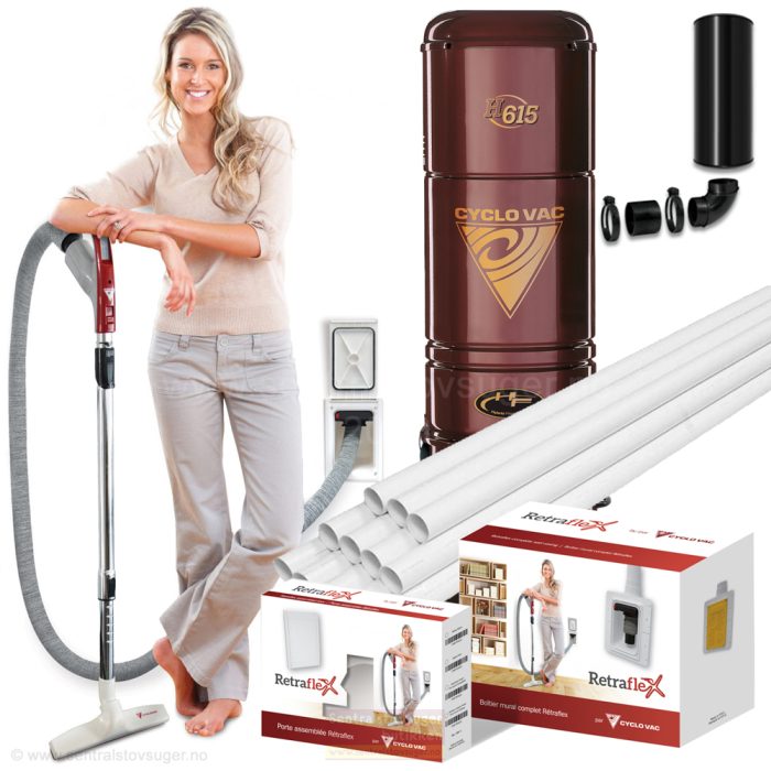 Sentralstøvsuger med Retraflex II slange som trekkes ut av veggen - Pakketilbud med valg av modell og tilbehør