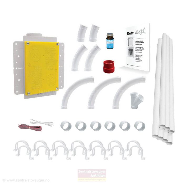 Basic Installasjonspakke 03 med rør og ekstra delepakke for Retraflex slangesystem - "Hide A Hose"