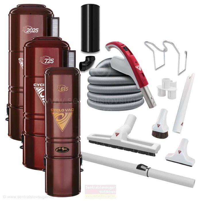 Cyclo Vac sentralstøvsuger med slangesett - Pakketilbud med valg av modell og tilbehør