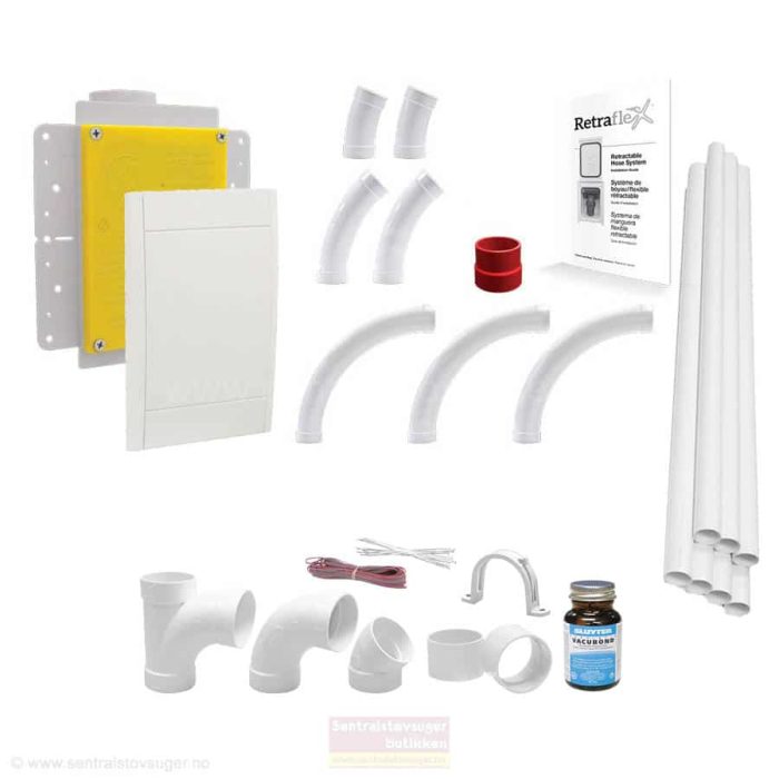Komplett opplegg med rør og deler for Retraflex II Hide A Hose skjult slangesystem
